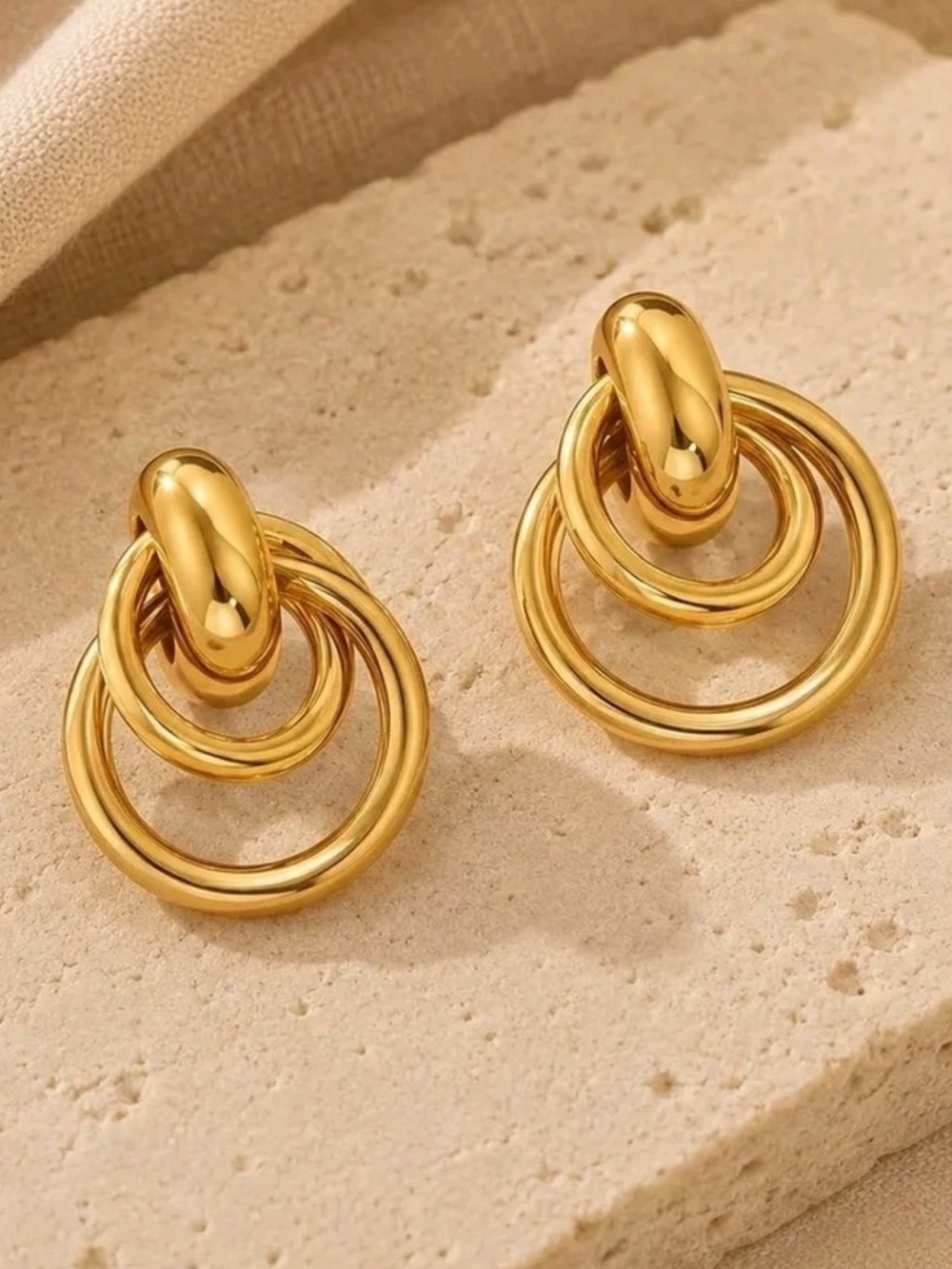 Elan 18 KT Played Gold Double Hoop Drop Earrings - NWT
